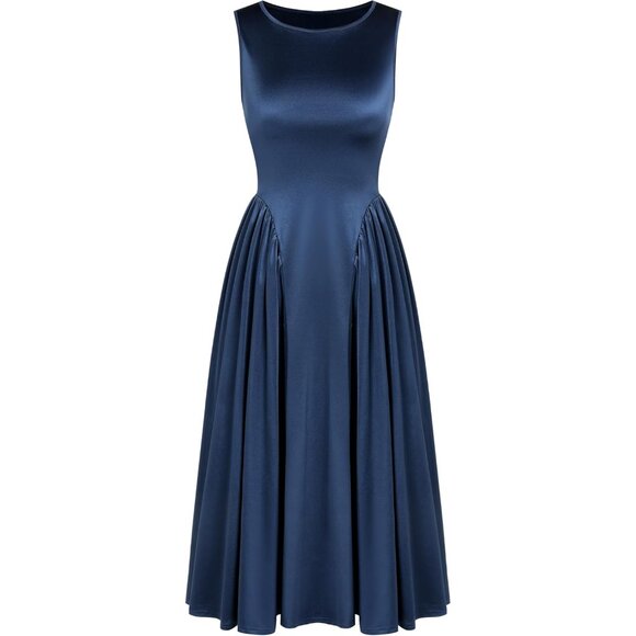Dresses & Skirts - Women's Satin Cocktail Dress Semi Formal Sleeveless Midi for Wedding Guests